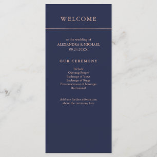 Midnight Blue et Faux Rose Gold Border Programme