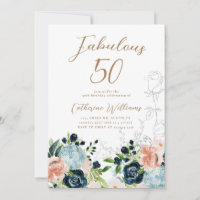 Midnight Blue Floral 50e anniversaire Invitation