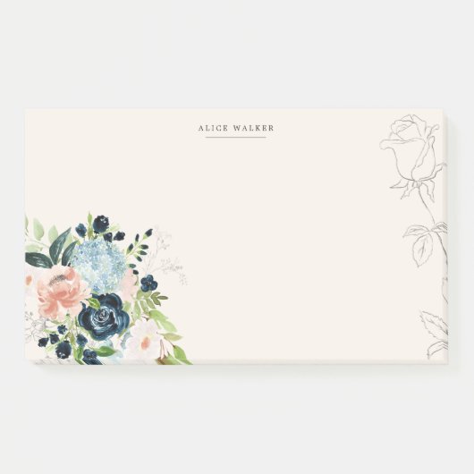 Midnight Blue Floral Blush Post-it Note (Voorkant)