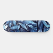 Midnight Blue Floral Skateboard met Abstract Leaf (Horizontaal)