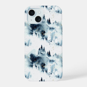 Midnight Blue Forest Waterverf iPhone 15 Hoesje