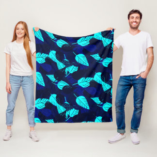 Midnight Blue gegooide bladeren Fleece Deken