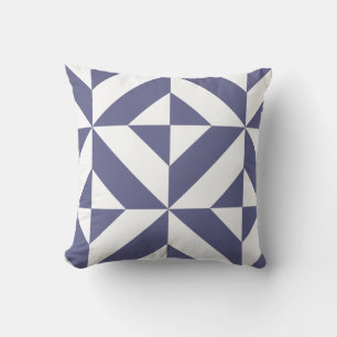 Midnight Blue Geometric Deco Cube Patroon Kussen