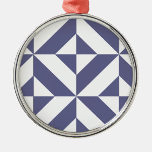 Midnight Blue Geometric Deco Cube Patroon Metalen Ornament