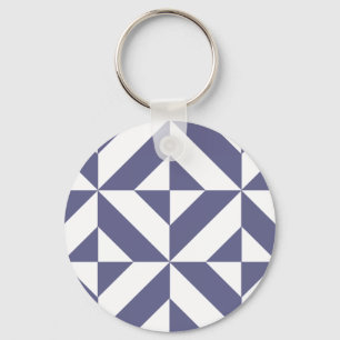 Midnight Blue Geometric Deco Cube Patroon Sleutelhanger