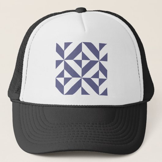 Midnight Blue Geometric Deco Cube Patroon Trucker Pet (Voorkant)