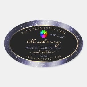 Midnight Blue Glitter Lijst Productlabel en Logo Ovale Sticker