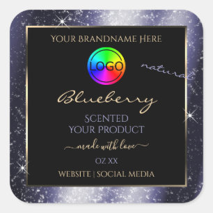 Midnight Blue Glitter Lijst Productlabel en Logo Vierkante Sticker