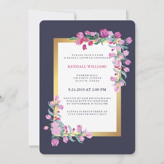 Midnight Blue, Gold en Roze Bougainvillea Flowers Kaart (Voorkant)