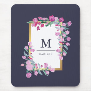 Midnight Blue, Gold en Roze Bougainvillea Flowers Muismat