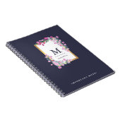 Midnight Blue, Gold en roze Waterverf Flowers Notitieboek (Rechterzijde)