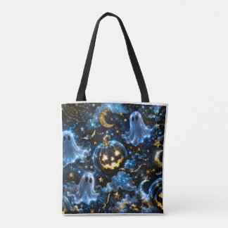 Midnight Blue Gold Ghosts & Pumpkins Sac fourre-to