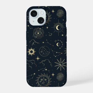 Midnight Blue Gold Star sterrenbeeld Patroon iPhone 15 Hoesje