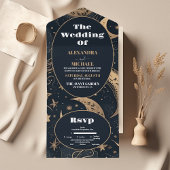 Midnight Blue Goud Hemelse bruiloft All In One Uitnodiging