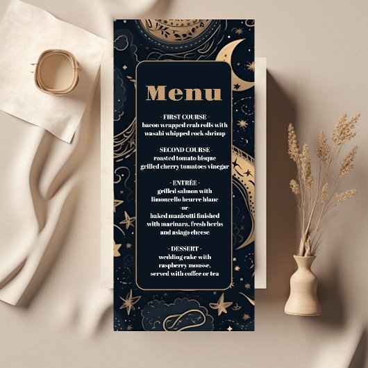 Midnight Blue Goud Hemelse bruiloft Menu