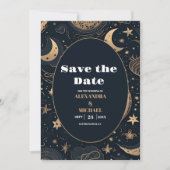 Midnight Blue Goud Hemelse bruiloft Save The Date (Voorkant)