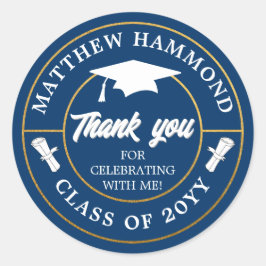 Midnight Blue Graduating Class Thank You Grad Cap Ronde Sticker