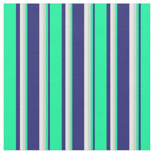 Midnight Blue, Green, Light Grey & Mint Cream Stof (Close Up)