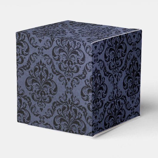 Midnight Blue  Grunge Damask Bedankdoosjes (Achterkant)