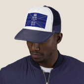 Midnight Blue Keep Calm en Jouw tekst Union Jack Trucker Pet (In situ)