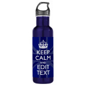 Midnight Blue Keep Calm en Jouw tekst Union Jack Waterfles (Voorkant)