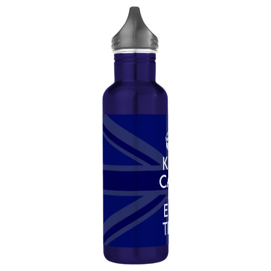 Midnight Blue Keep Calm en Jouw tekst Union Jack Waterfles (Links)