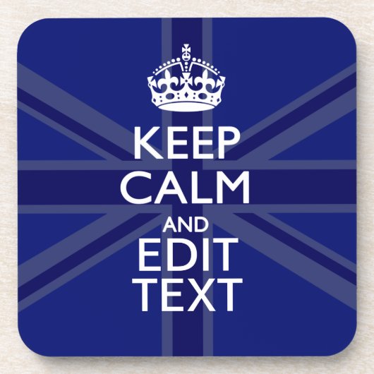 Midnight Blue Keep Calm Get Jouw tekst Union Jack Bier Onderzetter (Voorkant)