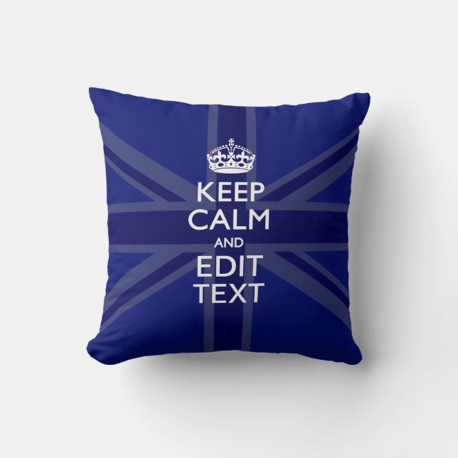 Midnight Blue Keep Calm Get Jouw tekst Union Jack Kussen (Voorkant)