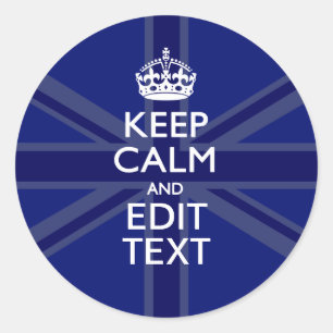 Midnight Blue Keep Calm Get Jouw tekst Union Jack Ronde Sticker