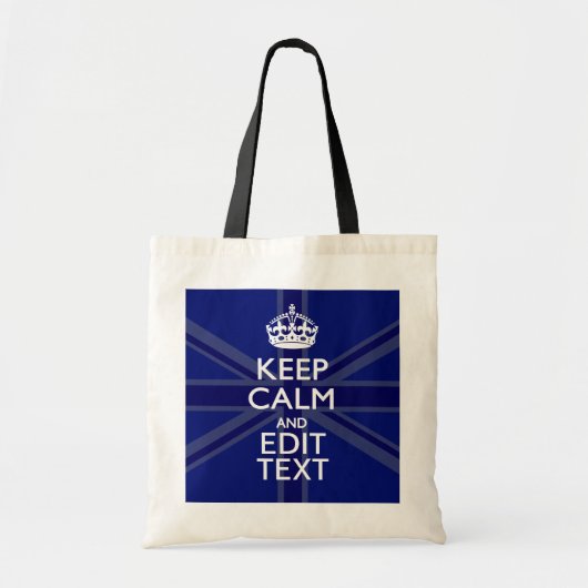 Midnight Blue Keep Calm Get Jouw tekst Union Jack Tote Bag (Voorkant)