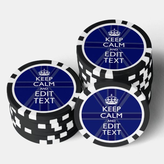Midnight Blue Keep Calm heeft Jouw tekst Union Jac Pokerchips (Opstapeling)