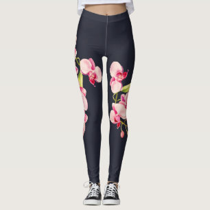 Midnight Blue levendige roze orchidee Leggings