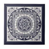 Midnight Blue Mandala Ceramic Art Tile Tegeltje (Voorkant)