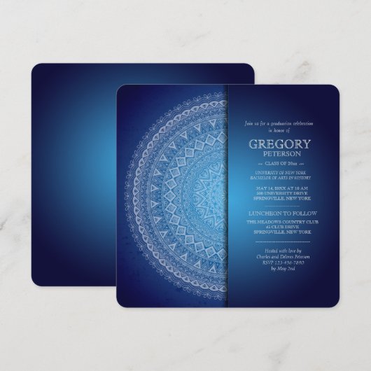 Midnight Blue Mandala uitnodiging (Voorkant / Achterkant)