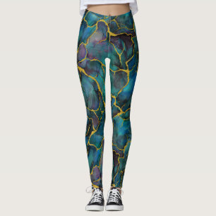 Midnight Blue Marble met gouden aderen Leggings