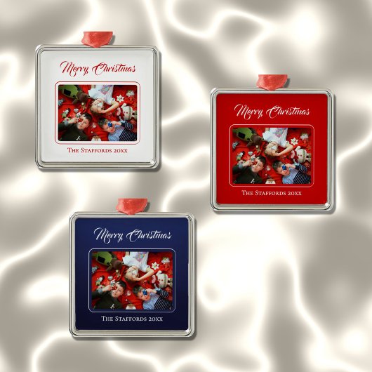 Midnight Blue Merry Christmas Photo Ornament