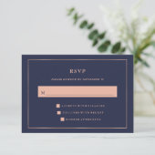 Midnight Blue met Faux Roos Gold Border RSVP (Staand voorkant)