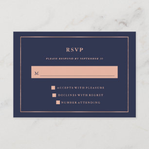 Midnight Blue met Faux Roos Gold Border RSVP Kaartje