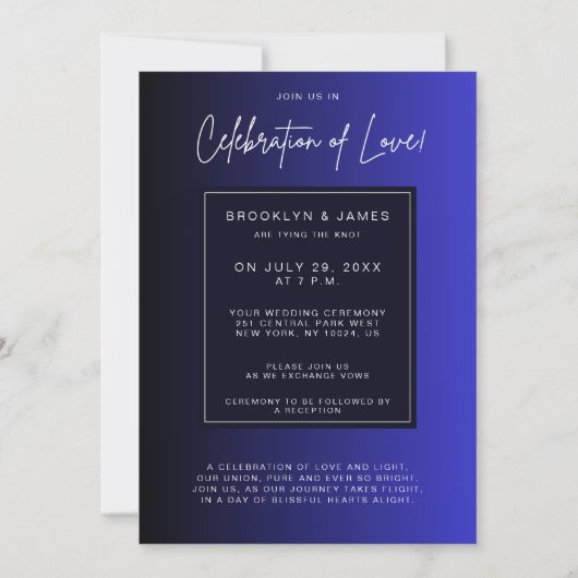 Midnight Blue Minimale bruiloft Kaart (Voorkant)