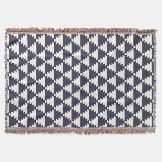 Midnight Blue Modern Aztec Geometric Pattern Deken (Voorkant)