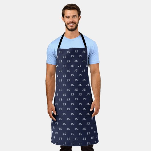 Midnight Blue Monogram Initiaal Pattern Schort (Gedragen)