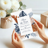Midnight Blue Monstera Save the Date Kaart