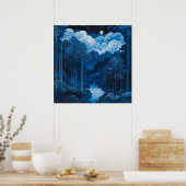 Midnight Blue Moon Forest Poster (Keuken)