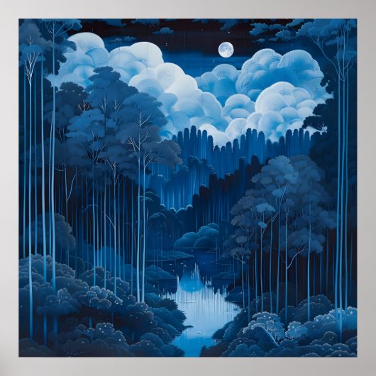 Midnight Blue Moon Forest Poster (Voorkant)