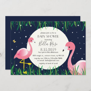 Midnight Blue Moon Star Flamingos Baby shower Kaar Kaart