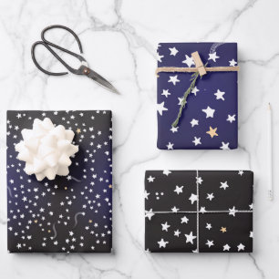 Midnight Blue Night Sky, Shooting Stars, Galaxy Inpakpapier Vel