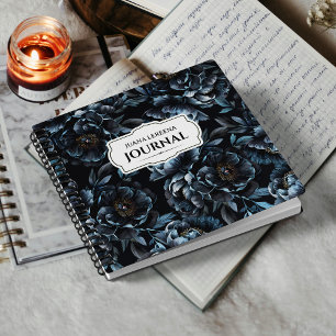 Midnight Blue Peonies Label Notitieboek