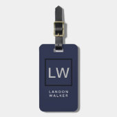 Midnight blue professional simpel modern monogram bagagelabel (Voorkant verticaal)
