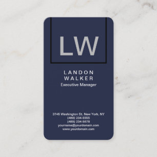 Midnight blue professional simpel modern monogram visitekaartje