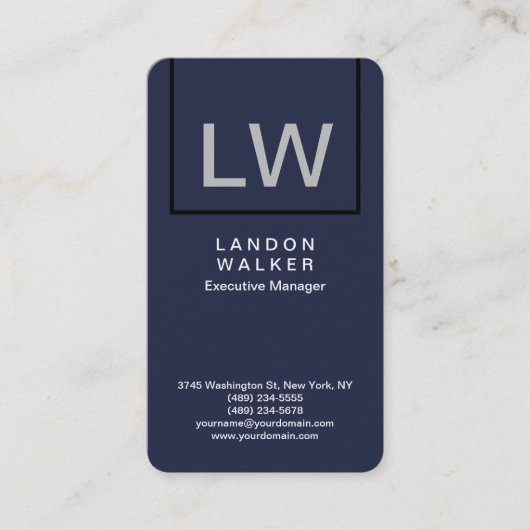 Midnight blue professional simpel modern monogram visitekaartje (Voorkant)